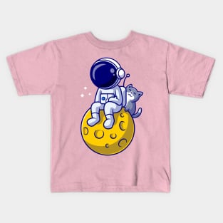 Astronaut And Cute Cat Cartoon Kids T-Shirt